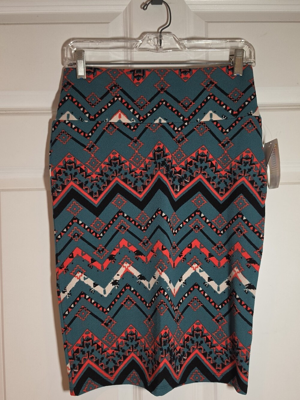NWT Lularoe Cassie Y2k Style Patterned Teal & Coral Pencil Skirt S